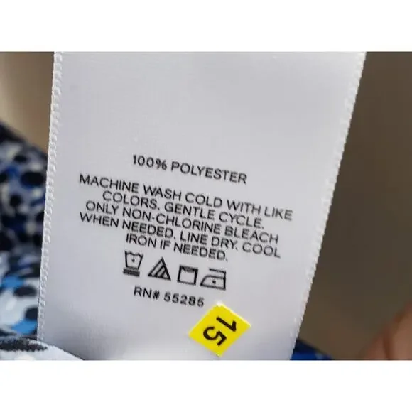 Express Blouse Top Womens Medium Blue Abstract Print Long Sleeve V-Neck Pullover - Picture 7 of 13